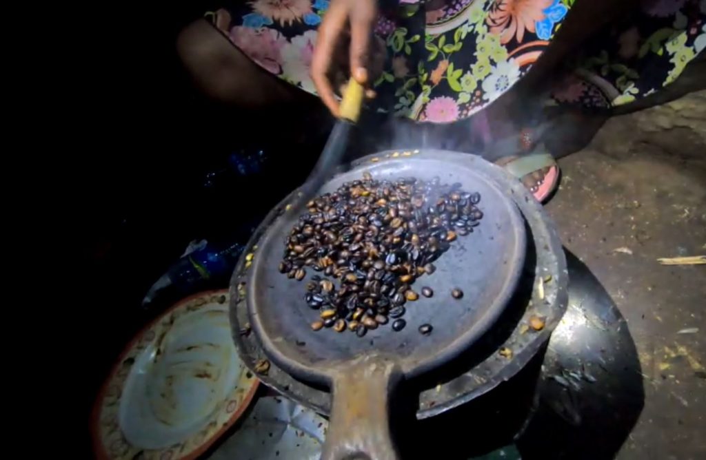 Traditional Ethiopian Coffee is prepared over an open fire